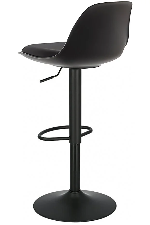 Nadya Bar Sandalyesi - Siyah Deri - Mat Siyah Ayaklı Yüksek Bar Taburesi 